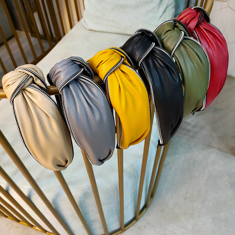 Wholesale Pu Leather Wide Edge Knotted Headband